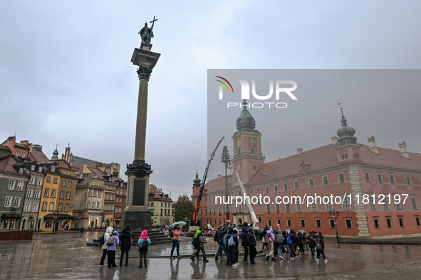 WARSAW, POLAND - NOVEMBER 19:   
Christmas tree and decorations being set up in front of the Royal Castle in Warsaw, preparing for the holid...