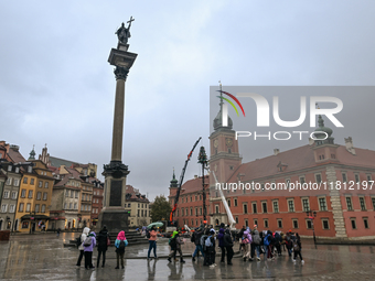 WARSAW, POLAND - NOVEMBER 19:   
Christmas tree and decorations being set up in front of the Royal Castle in Warsaw, preparing for the holid...