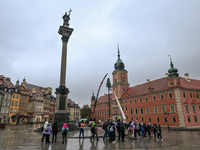 WARSAW, POLAND - NOVEMBER 19:   
Christmas tree and decorations being set up in front of the Royal Castle in Warsaw, preparing for the holid...