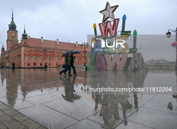 WARSAW, POLAND - NOVEMBER 19:   
Christmas tree and decorations being set up in front of the Royal Castle in Warsaw, preparing for the holid...