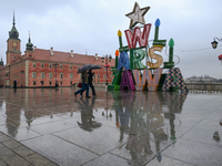 WARSAW, POLAND - NOVEMBER 19:   
Christmas tree and decorations being set up in front of the Royal Castle in Warsaw, preparing for the holid...