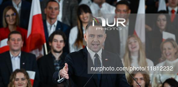 KRAKOW, POLAND - NOVEMBER 24:
Karol Nawrocki, the Law and Justice (PiS) party's candidate for the 2025 presidential election, during his spe...