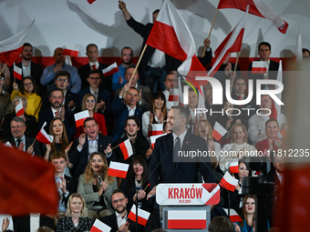 KRAKOW, POLAND - NOVEMBER 24:
Karol Nawrocki, the Law and Justice (PiS) party's candidate for the 2025 presidential election, during his spe...