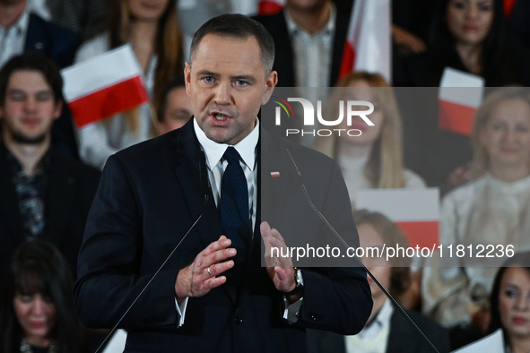 KRAKOW, POLAND - NOVEMBER 24:
Karol Nawrocki, the Law and Justice (PiS) party's candidate for the 2025 presidential election, during his spe...