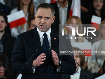 KRAKOW, POLAND - NOVEMBER 24:
Karol Nawrocki, the Law and Justice (PiS) party's candidate for the 2025 presidential election, during his spe...