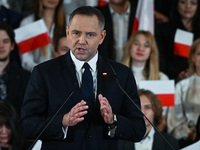 KRAKOW, POLAND - NOVEMBER 24:
Karol Nawrocki, the Law and Justice (PiS) party's candidate for the 2025 presidential election, during his spe...