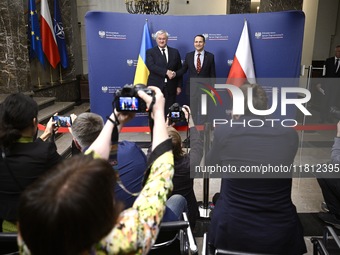 Ukrainian FM Andrii Sybiha meets with his counterpart Radoslaw Sikorski at the Ministry of Foreign Affairs in Warsaw, Poland on 26 November,...