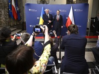 Ukrainian FM Andrii Sybiha meets with his counterpart Radoslaw Sikorski at the Ministry of Foreign Affairs in Warsaw, Poland on 26 November,...