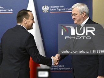 Ukrainian FM Andrii Sybiha meets with his counterpart Radoslaw Sikorski at the Ministry of Foreign Affairs in Warsaw, Poland on 26 November,...