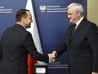 Ukrainian FM Andrii Sybiha meets with his counterpart Radoslaw Sikorski at the Ministry of Foreign Affairs in Warsaw, Poland on 26 November,...