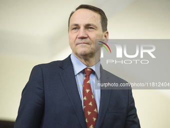 Poland's Minister of Foreign Affairs, Radoslaw Sikorski, arrives at the meeting with Ukraine's Foreign Affairs Minister, Andrii Sybiha, befo...