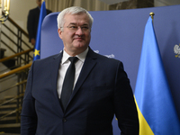 Ukraine's Foreign Affairs Minister Andrii Sybiha looks on before a press conference after talks with his Polish counterpart, Foreign Ministe...