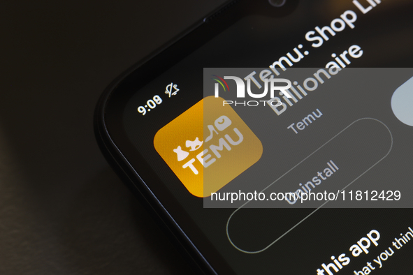 The Temu app logo appears on the screen of a smartphone in Reno, United States, on November 26, 2024. 