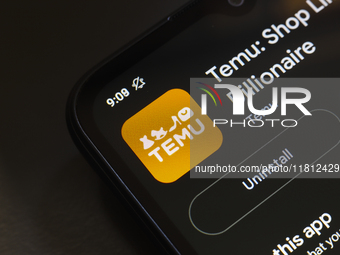 The Temu app logo appears on the screen of a smartphone in Reno, United States, on November 26, 2024. (