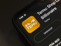 The Temu app logo appears on the screen of a smartphone in Reno, United States, on November 26, 2024. (