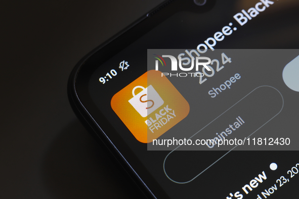 The Shopee app logo appears on the screen of a smartphone in Reno, United States, on November 26, 2024. 