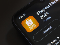 The Shopee app logo appears on the screen of a smartphone in Reno, United States, on November 26, 2024. (