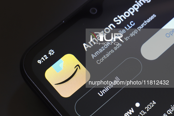 The Amazon app logo appears on the screen of a smartphone in Reno, United States, on November 26, 2024. 