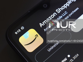 The Amazon app logo appears on the screen of a smartphone in Reno, United States, on November 26, 2024. (