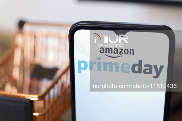 The Amazon Prime Day logo appears on the screen of a smartphone in Reno, United States, on November 26, 2024. 