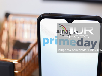 The Amazon Prime Day logo appears on the screen of a smartphone in Reno, United States, on November 26, 2024. (