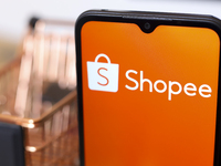 The Shopee logo appears on the screen of a smartphone in Reno, United States, on November 26, 2024. (