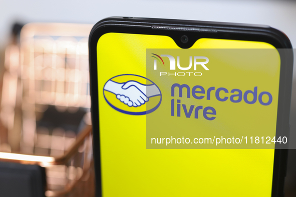 The Mercado Livre logo appears on the screen of a smartphone in Reno, United States, on November 26, 2024. 