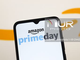 The Amazon Prime Day logo appears on the screen of a smartphone in Reno, United States, on November 26, 2024. (