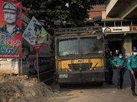 Border Guard Bangladesh (BGB) and police personnel stand guard to ensure law and order in Shahbagh, Dhaka, Bangladesh, on November 26, 2024....