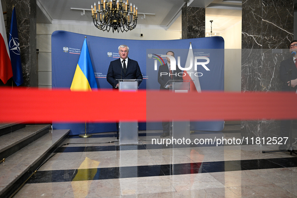 Ukrainian FM Andrii Sybiha (l) meets with his counterpart Radoslaw Sikorski (r) at the Ministry of Foreign Affairs in Warsaw, Poland on 26 N...