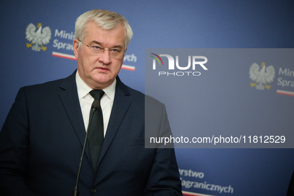 Ukrainian FM Andrii Sybiha is seen during his meeting with his Polish counterpart Radoslaw Sikorski at the Ministry of Foreign Affairs in Wa...