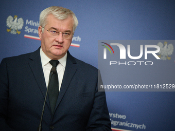 Ukrainian FM Andrii Sybiha is seen during his meeting with his Polish counterpart Radoslaw Sikorski at the Ministry of Foreign Affairs in Wa...