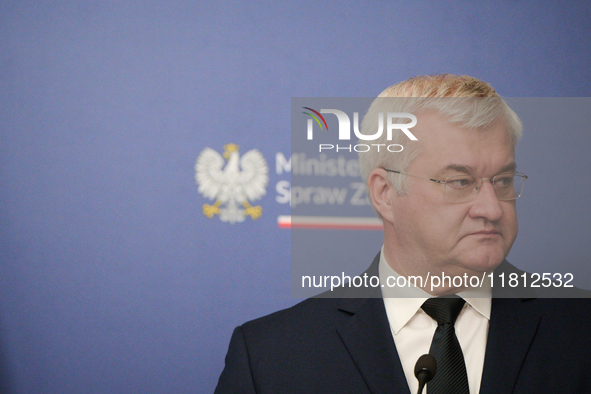 Ukrainian FM Andrii Sybiha is seen during his meeting with his Polish counterpart Radoslaw Sikorski at the Ministry of Foreign Affairs in Wa...