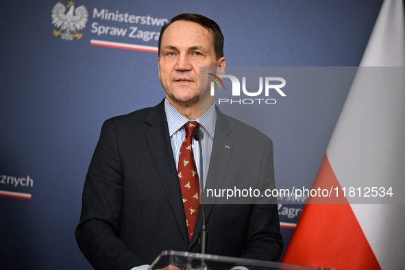 Polish FM Radoslaw Sikorski is seen at the Ministry of Foreign Affairs in Warsaw, Poland on 26 November, 2024. 