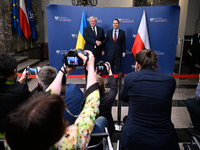 Ukrainian FM Andrii Sybiha (l) meets with his counterpart Radoslaw Sikorski (r) at the Ministry of Foreign Affairs in Warsaw, Poland on 26 N...