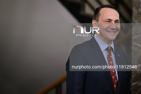 Polish FM Radoslaw Sikorski is seen at the Ministry of Foreign Affairs ahead of his meeting with Ukrainian FM Andrii Sybiha in Warsaw, Polan...