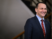 Polish FM Radoslaw Sikorski is seen at the Ministry of Foreign Affairs ahead of his meeting with Ukrainian FM Andrii Sybiha in Warsaw, Polan...