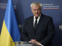 Ukraine's Foreign Affairs Minister Andrii Sybiha speaks during a press conference after talks with his Polish counterpart Radoslaw Sikorski...