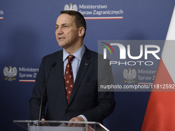 Poland's Minister of Foreign Affairs, Radoslaw Sikorski, speaks as he takes part in a press conference after talks with his Ukrainian counte...