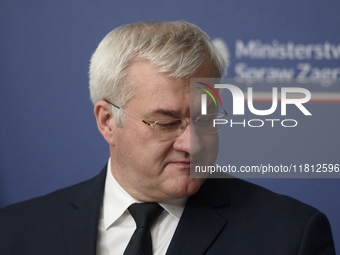 Ukraine's Foreign Affairs Minister Andrii Sybiha participates in a press conference after talks with his Polish counterpart Radoslaw Sikorsk...