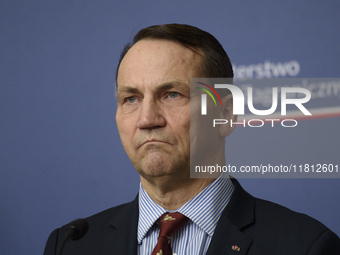 Poland's Minister of Foreign Affairs, Radoslaw Sikorski, looks on as he participates in a press conference after talks with his Ukrainian co...