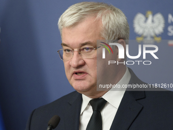 Ukraine's Foreign Affairs Minister Andrii Sybiha takes part in a press conference after talks with his Polish counterpart Radoslaw Sikorski...