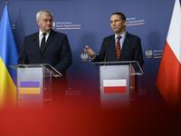 Ukraine's Foreign Affairs Minister Andrii Sybiha and Poland's Minister of Foreign Affairs Radoslaw Sikorski participate in a press conferenc...