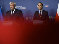 Ukraine's Foreign Affairs Minister Andrii Sybiha and Poland's Minister of Foreign Affairs Radoslaw Sikorski participate in a press conferenc...