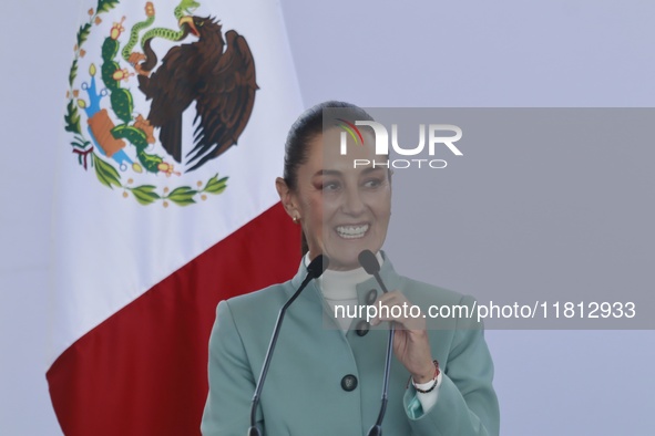 Claudia Sheinbaum Pardo, President of Mexico, speaks during the National Agreement for the Human Right to Water and Sustainability at the Ec...