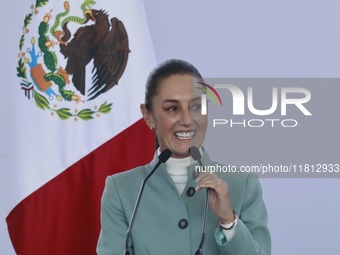 Claudia Sheinbaum Pardo, President of Mexico, speaks during the National Agreement for the Human Right to Water and Sustainability at the Ec...