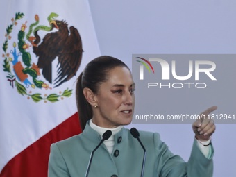 Claudia Sheinbaum Pardo, President of Mexico, speaks during the National Agreement for the Human Right to Water and Sustainability at the Ec...