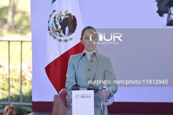 Claudia Sheinbaum Pardo, President of Mexico, speaks during the National Agreement for the Human Right to Water and Sustainability at the Ec...