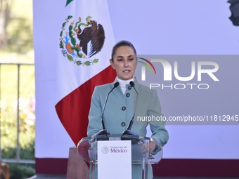 Claudia Sheinbaum Pardo, President of Mexico, speaks during the National Agreement for the Human Right to Water and Sustainability at the Ec...