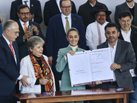 (L-R) Julio Berdegue, Secretary of Agriculture and Rural Development, Alicia Barcena, Claudia Sheinbaum, President of Mexico, Secretary of t...